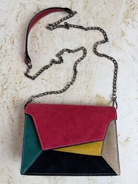 Colorful Geometric Colorblock Crossbody Bag Chain Strap Snap Closure